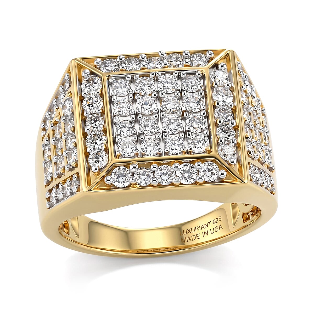 Luxuriant Lab Grown Diamond G-H SI 2.00 ctw Men's Ring in 18K Vermeil Yellow Gold Over Sterling Silver (Size 10.0)