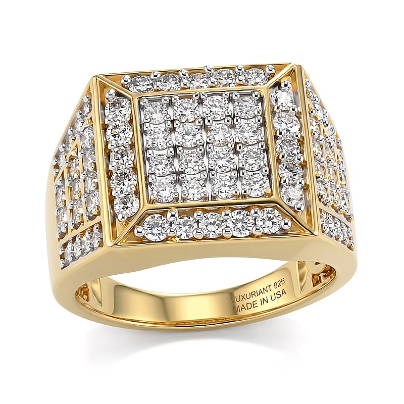 Luxuriant Lab Grown Diamond G-H SI 2.00 ctw Men's Ring in 18K Vermeil Yellow Gold Over Sterling Silver (Size 10.0)
