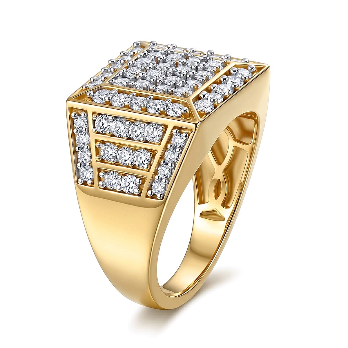 Luxuriant Lab Grown Diamond G-H SI 2.00 ctw Men's Ring in 18K Vermeil Yellow Gold Over Sterling Silver (Size 10.0)