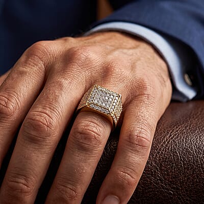 Luxuriant Lab Grown Diamond G-H SI 2.00 ctw Men's Ring in 18K Vermeil Yellow Gold Over Sterling Silver (Size 10.0)