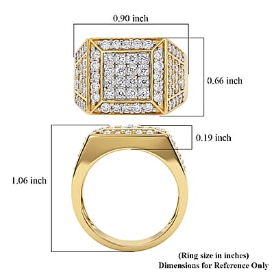 Luxuriant Lab Grown Diamond G-H SI 2.00 ctw Men's Ring in 18K Vermeil Yellow Gold Over Sterling Silver (Size 10.0)