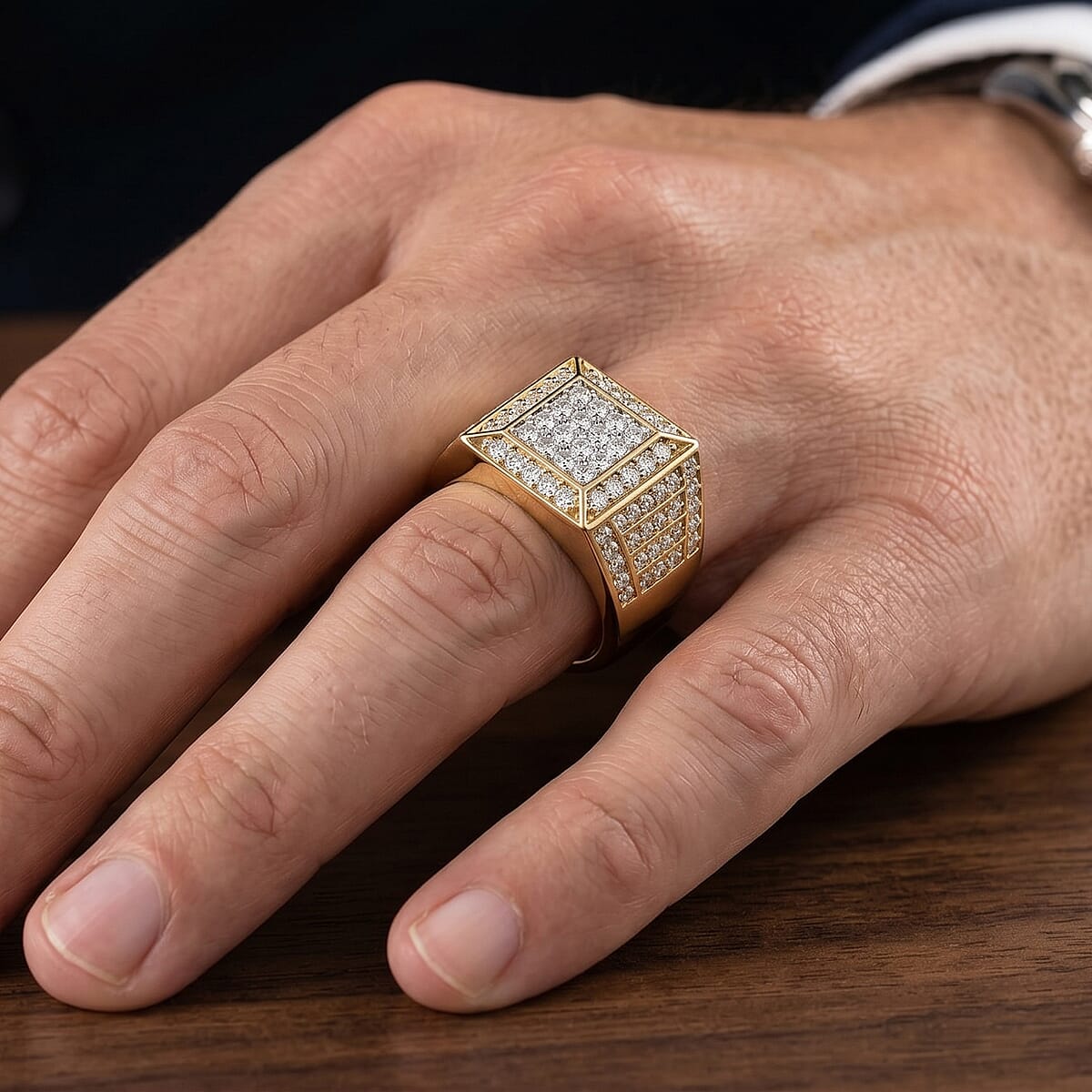 Luxuriant Lab Grown Diamond (G-H, SI) Men's Ring in 18K Vermeil YG Over Sterling Silver (Size 10.0) 2.00 ctw image number 2