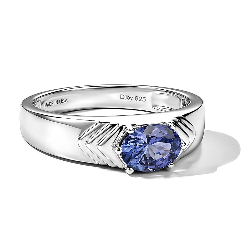 D'Joy Tanzanite 1.30 ctw Men's Ring in Rhodium Over Sterling Silver (Size 10.0)