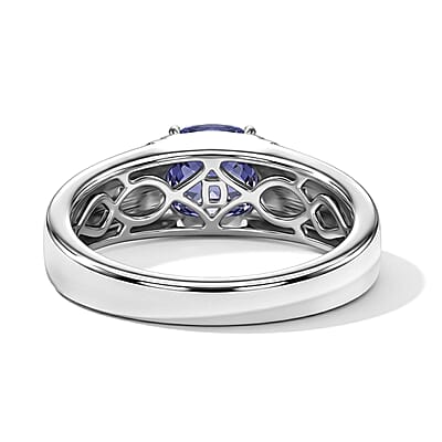 D'Joy Tanzanite 1.30 ctw Men's Ring in Rhodium Over Sterling Silver (Size 10.0)