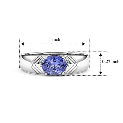 D'Joy Tanzanite 1.30 ctw Men's Ring in Rhodium Over Sterling Silver (Size 10.0)