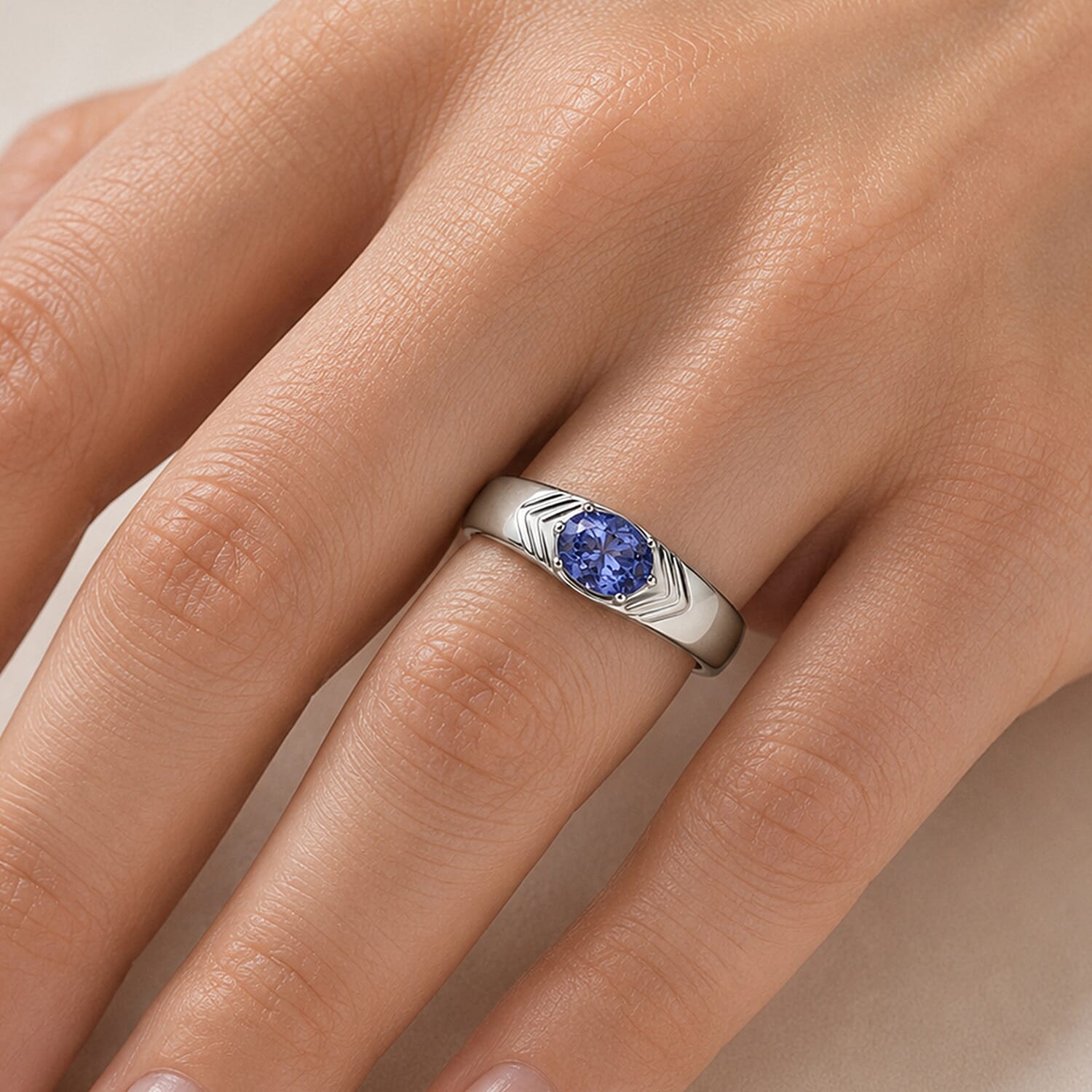 D'Joy Tanzanite 1.30 ctw Men's Ring in Rhodium Over Sterling Silver (Size 11.0)