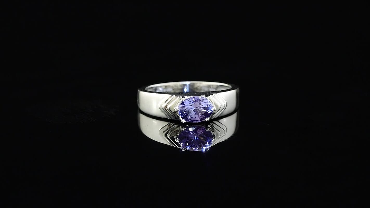D'Joy Tanzanite Men's Ring in Rhodium Over Sterling Silver (Size 10.0) 1.30 ctw