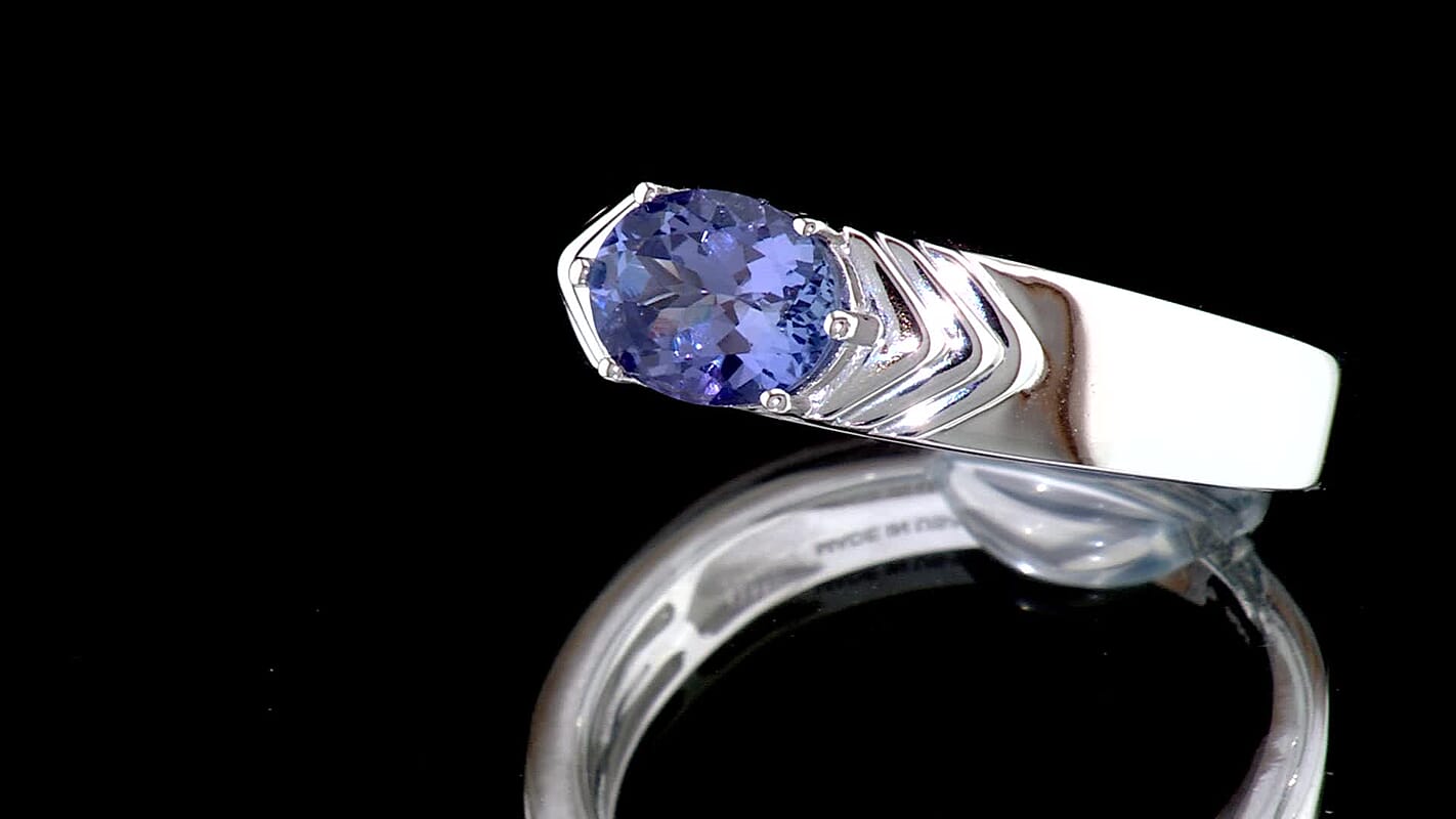 D'Joy Tanzanite Men's Ring in Rhodium Over Sterling Silver (Size 10.0) 1.30 ctw