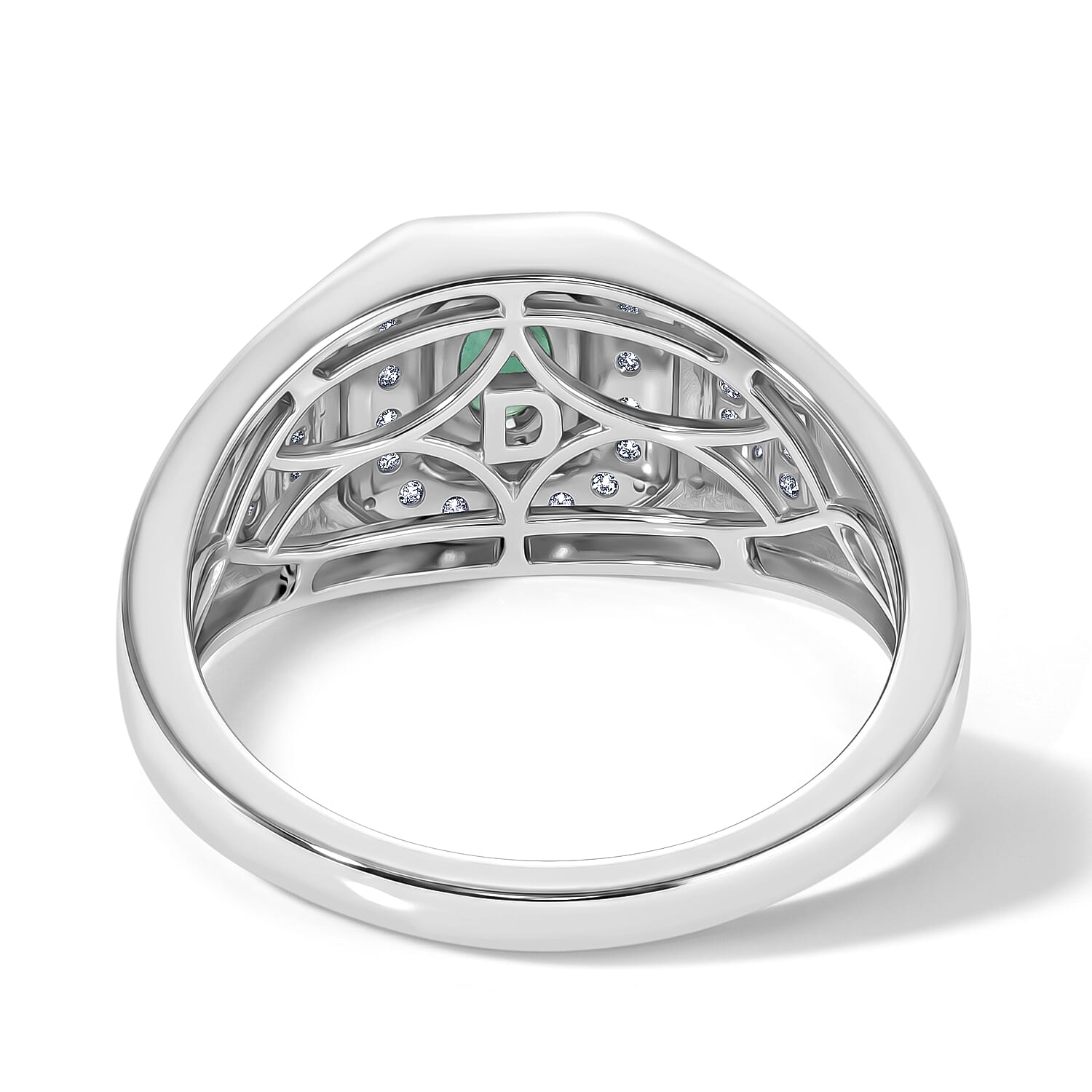 D'Joy Premium Kagem Zambian Emerald and Moissanite 0.75 ctw Men's Ring in Rhodium Over Sterling Silver (Size 10.0)