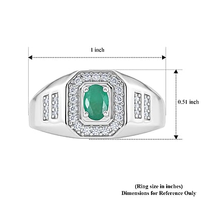 D'Joy Premium Kagem Zambian Emerald and Moissanite 0.75 ctw Men's Ring in Rhodium Over Sterling Silver (Size 10.0)