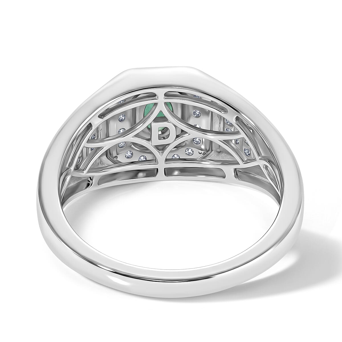 D'Joy Premium Kagem Zambian Emerald, Moissanite Men's Ring in Rhodium Over Sterling Silver (Size 10.0) 0.75 ctw image number 5