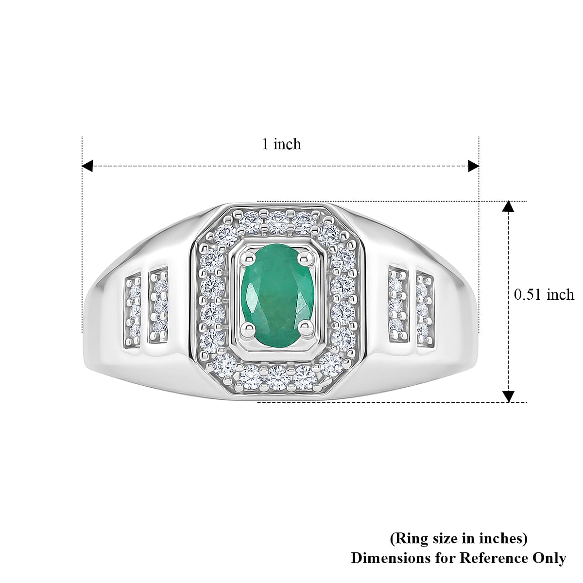 D'Joy Premium Kagem Zambian Emerald, Moissanite Men's Ring in Rhodium Over Sterling Silver (Size 10.0) 0.75 ctw image number 6