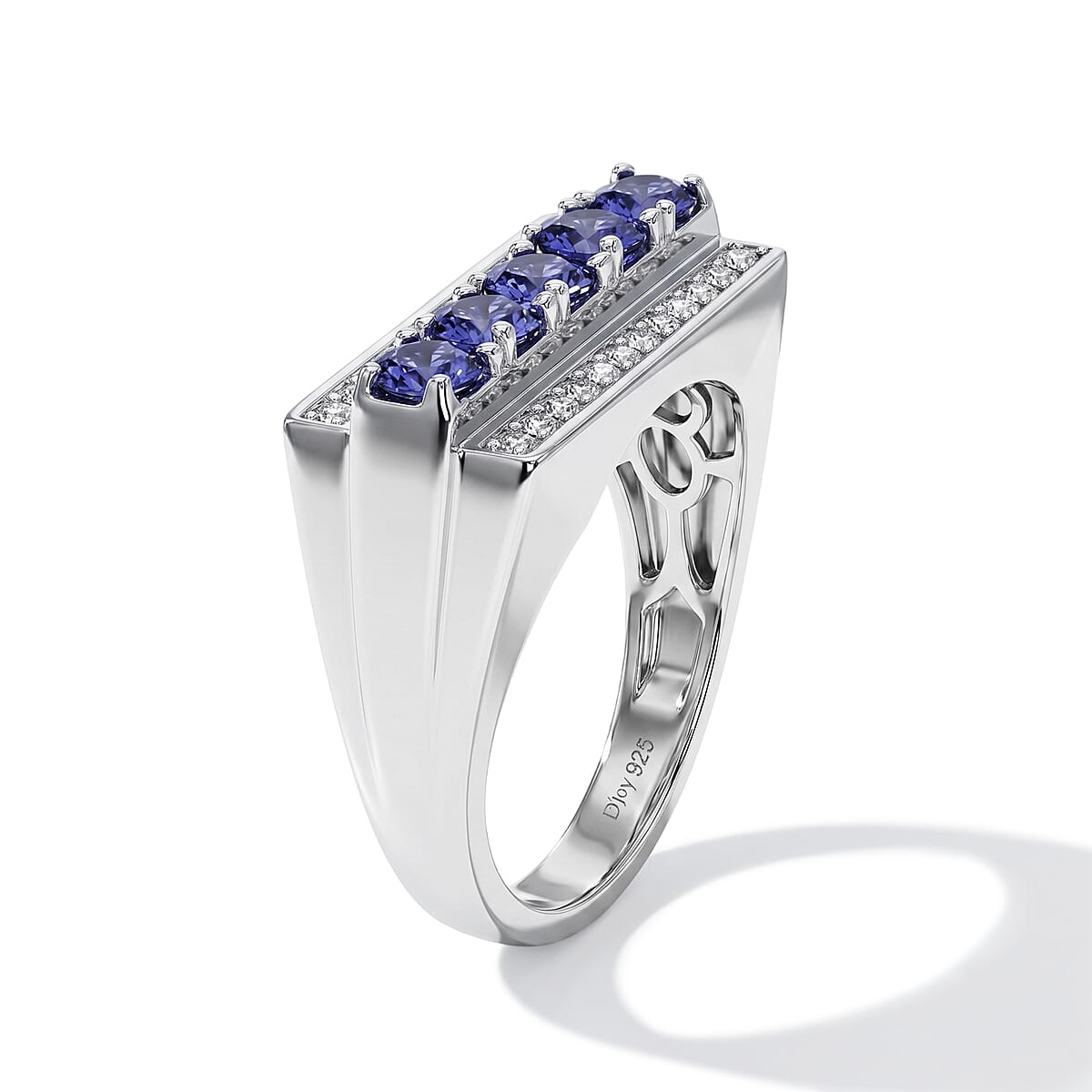 D'Joy Premium Tanzanite, White Zircon Men's Ring in Rhodium Over Sterling Silver (Size 10.0) 2.00 ctw image number 3