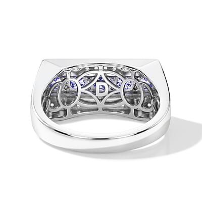 D'Joy Premium Tanzanite and White Zircon 2.00 ctw Men's Ring in Rhodium Over Sterling Silver (Size 10.0)