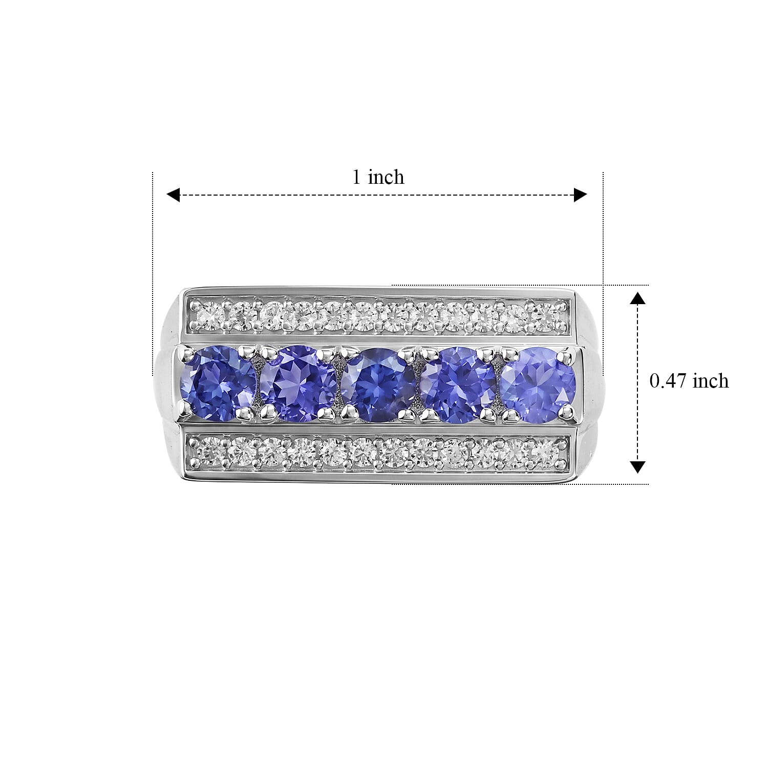 D'Joy Premium Tanzanite and White Zircon 2.00 ctw Men's Ring in Rhodium Over Sterling Silver (Size 10.0)