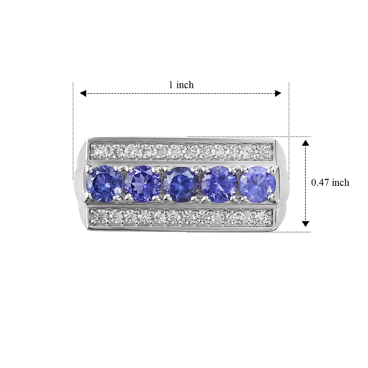 D'Joy Premium Tanzanite and White Zircon 2.00 ctw Men's Ring in Rhodium Over Sterling Silver (Size 10.0) (Del. in 10-12 Days) image number 5