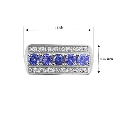 D'Joy Premium Tanzanite and White Zircon 2.00 ctw Men's Ring in Rhodium Over Sterling Silver (Size 10.0)