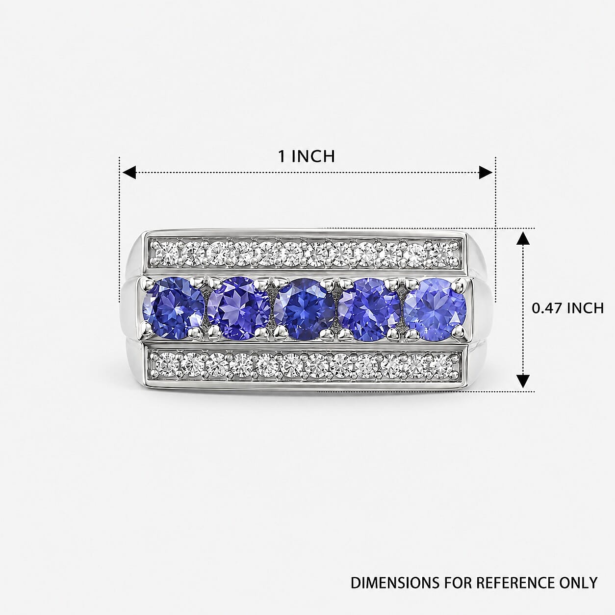 D'Joy Premium Tanzanite and White Zircon 2.00 ctw Men's Ring in Rhodium Over Sterling Silver (Size 10.0)