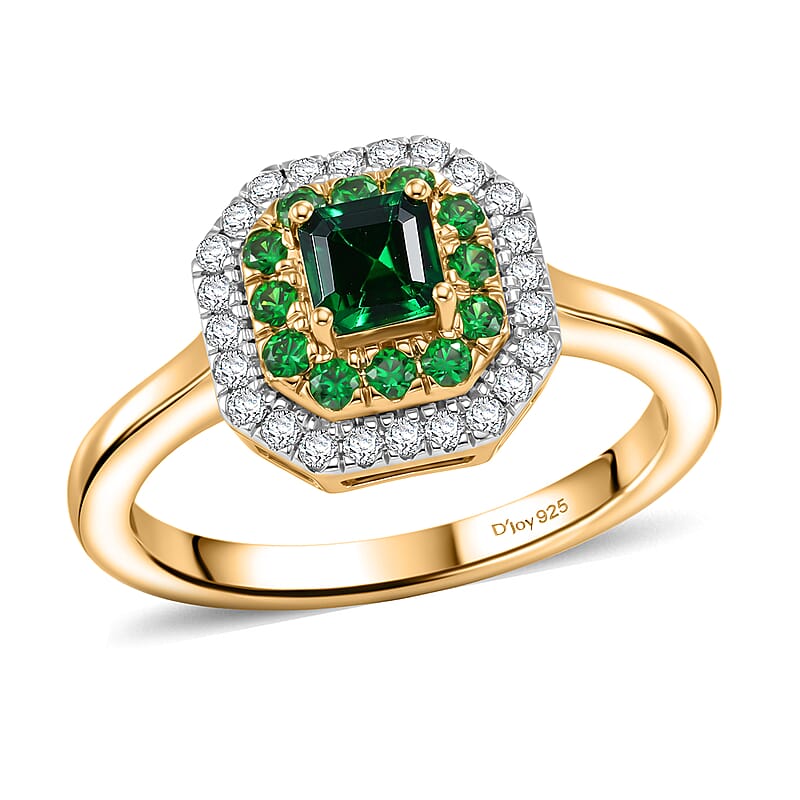 D'Joy AAA Tsavorite Garnet and Moissanite 0.80 ctw Ring in 18K Vermeil Yellow Gold Over Sterling Silver (Size 7.0)