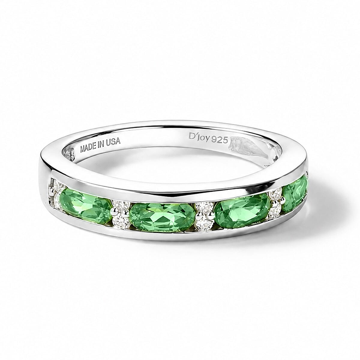 D'Joy Premium Tsavorite Garnet and Moissanite 1.10 ctw Band Ring in Rhodium Over Sterling Silver (Size 7.0)
