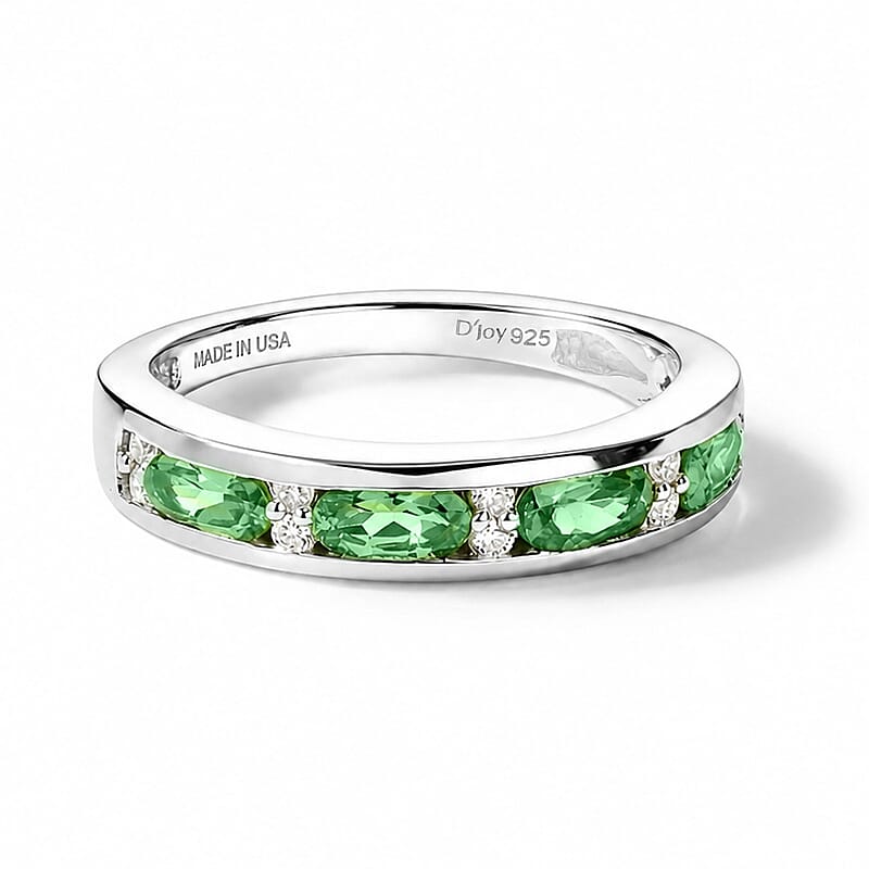 D'Joy Premium Tsavorite Garnet and Moissanite 1.10 ctw Band Ring in Rhodium Over Sterling Silver (Size 7.0)