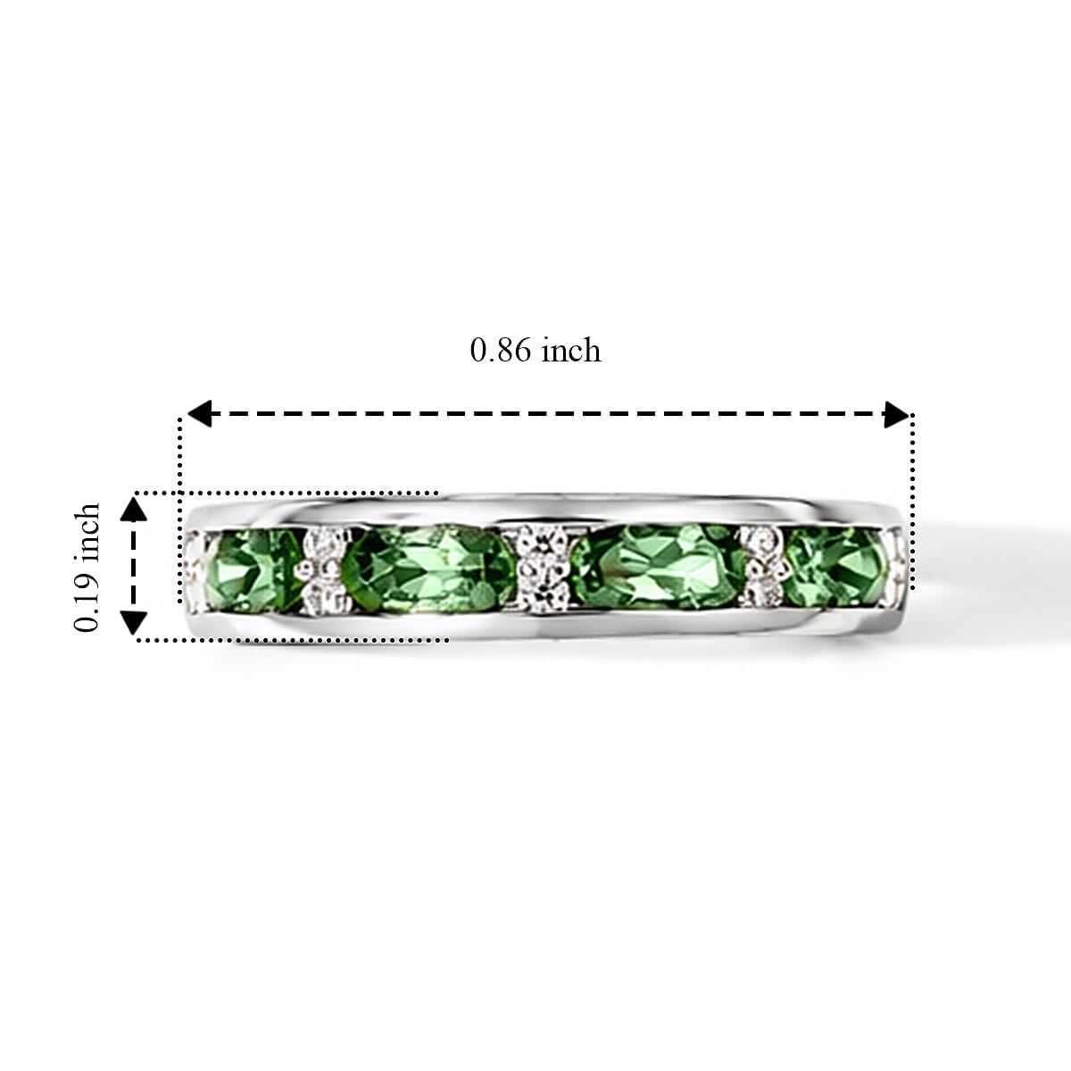 D'Joy Premium Tsavorite Garnet and Moissanite 1.10 ctw Band Ring in Rhodium Over Sterling Silver (Size 7.0)