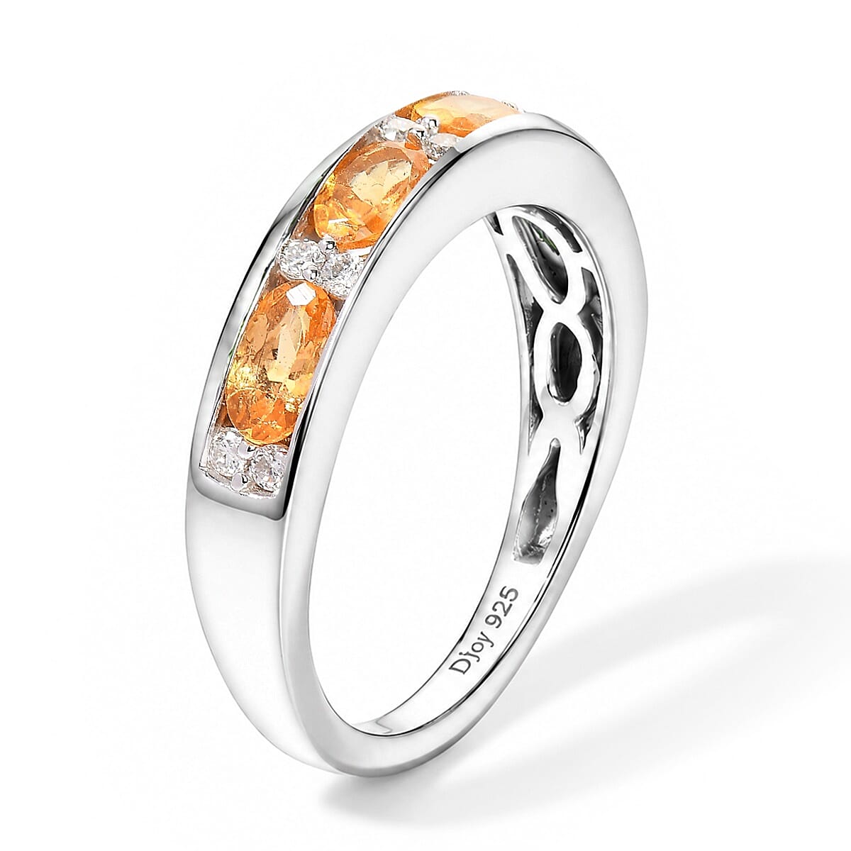 D'Joy Premium Spessartine Garnet and Moissanite 1.30 ctw Band Ring in Rhodium Over Sterling Silver (Size 7.0)