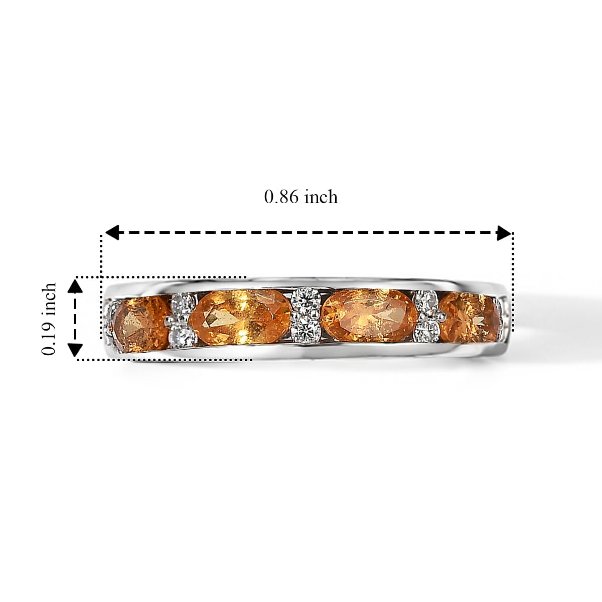 D'Joy Premium Spessartine Garnet and Moissanite 1.30 ctw Band Ring in Rhodium Over Sterling Silver (Size 7.0)