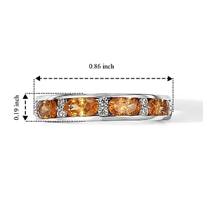 D'Joy Premium Spessartine Garnet and Moissanite 1.30 ctw Band Ring in Rhodium Over Sterling Silver (Size 7.0)