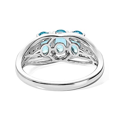 D'Joy Paraiba Apatite and Blue Sapphire 1.50 ctw Ring in Rhodium Over Sterling Silver (Size 8.0)