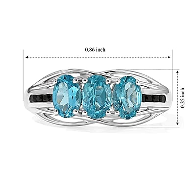 D'Joy Paraiba Apatite and Blue Sapphire 1.50 ctw Ring in Rhodium Over Sterling Silver (Size 8.0)