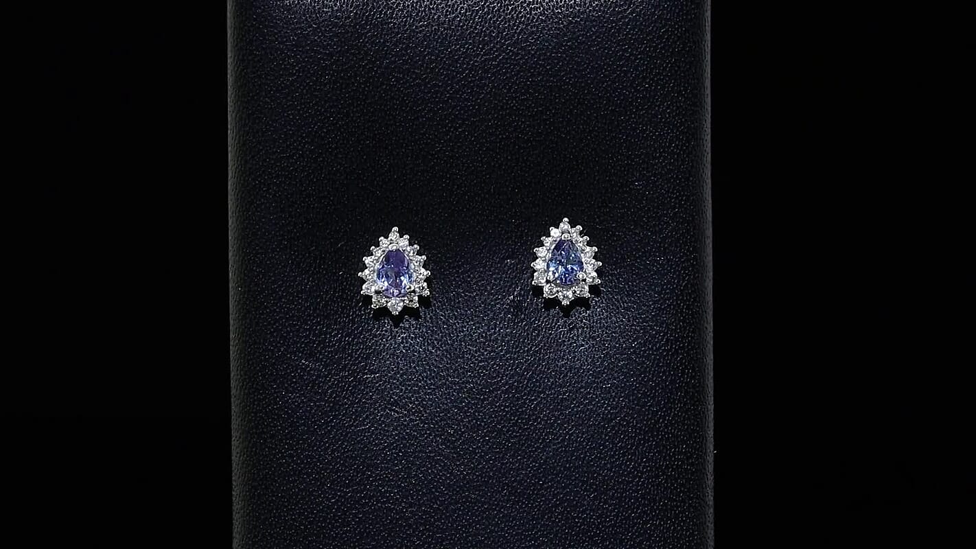 D''Joy Peacock Tanzanite, White Zircon Stud Earrings in Rhodium Over Sterling Silver 0.50 ctw