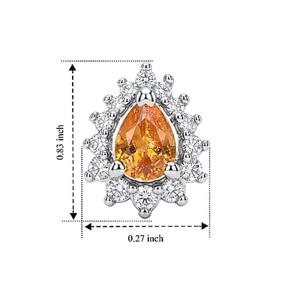 D'Joy Spessartine Garnet and White Zircon 0.50 ctw Stud Earrings in Rhodium Over Sterling Silver