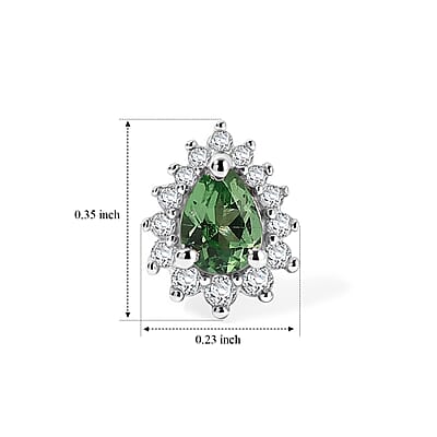 D'Joy Tsavorite Garnet and White Zircon 0.60 ctw Stud Earrings in Rhodium Over Sterling Silver