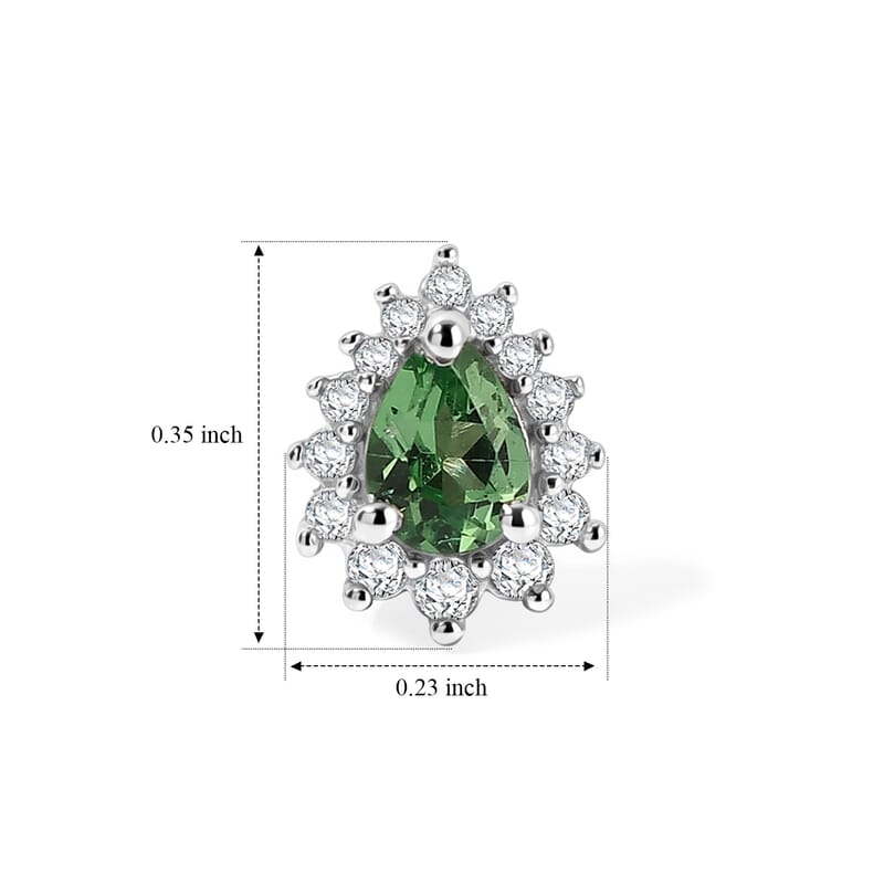 D'Joy Tsavorite Garnet and White Zircon 0.60 ctw Stud Earrings in Rhodium Over Sterling Silver
