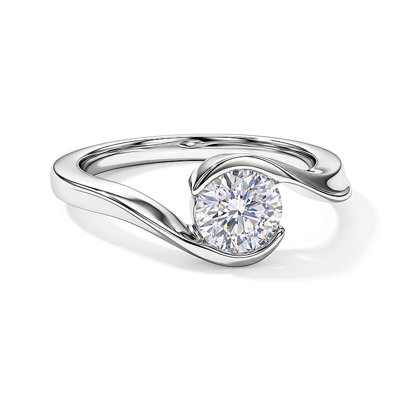 D'Joy Moissanite 0.75 ctw Ring in Rhodium Over Sterling Silver (Size 8.0)