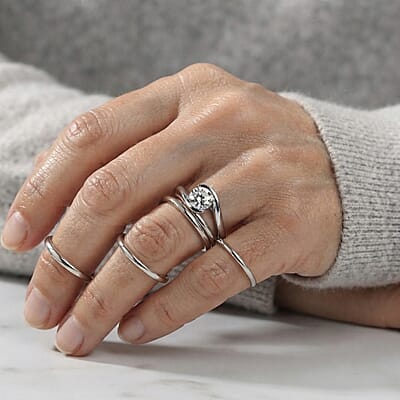 D'Joy Moissanite 0.75 ctw Ring in Rhodium Over Sterling Silver (Size 8.0)