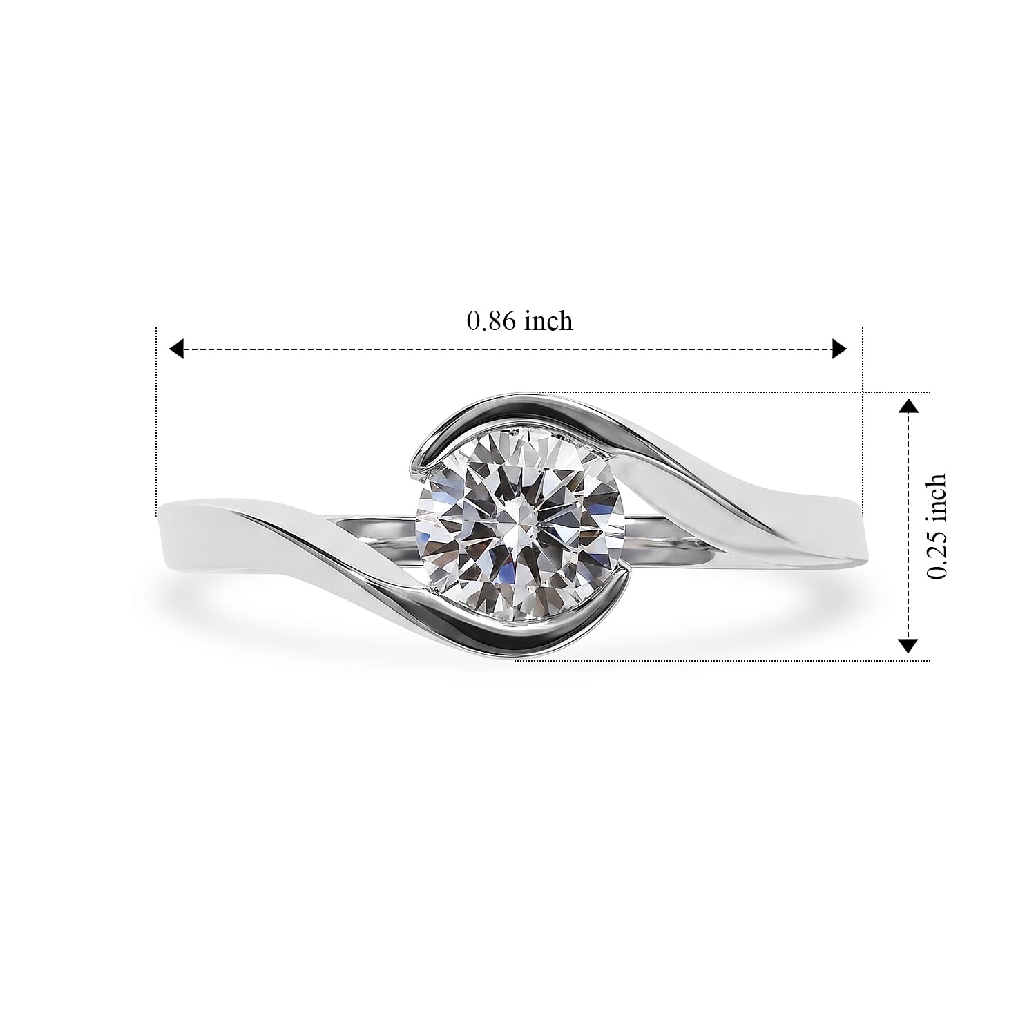 D'Joy Moissanite 0.75 ctw Ring in Rhodium Over Sterling Silver (Size 8.0)