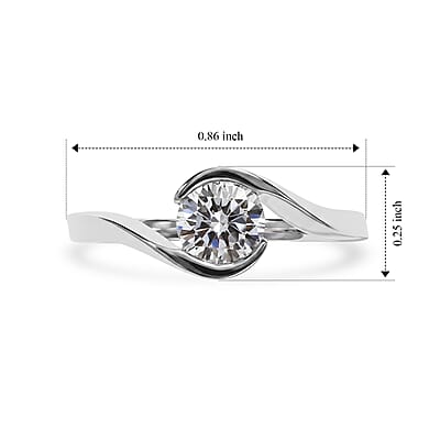 D'Joy Moissanite 0.75 ctw Ring in Rhodium Over Sterling Silver (Size 8.0)