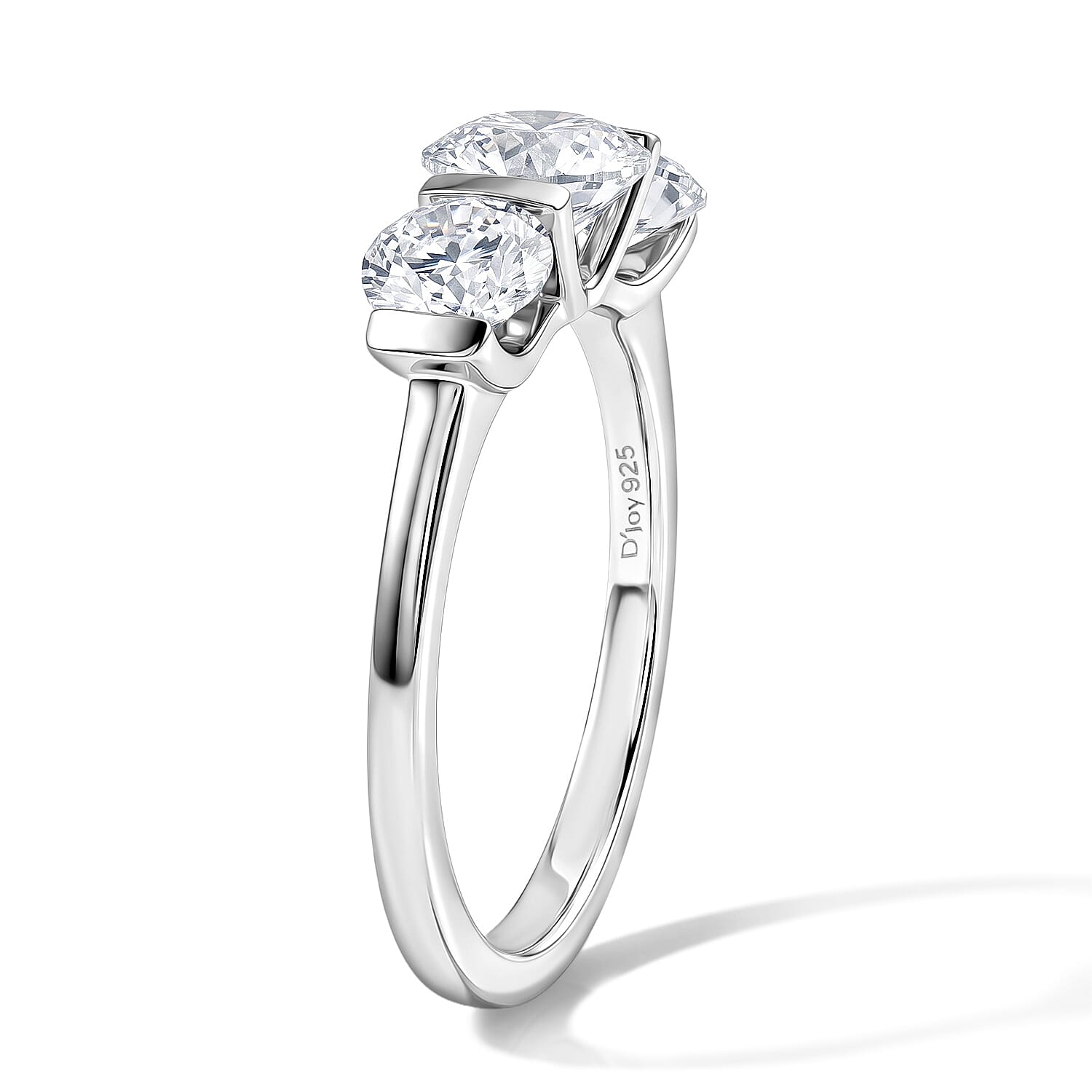 D'Joy Moissanite 1.70 ctw 3 Stone Ring in Rhodium Over Sterling Silver (Size 7.0)