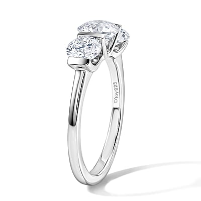 D'Joy Moissanite 1.70 ctw 3 Stone Ring in Rhodium Over Sterling Silver (Size 7.0)