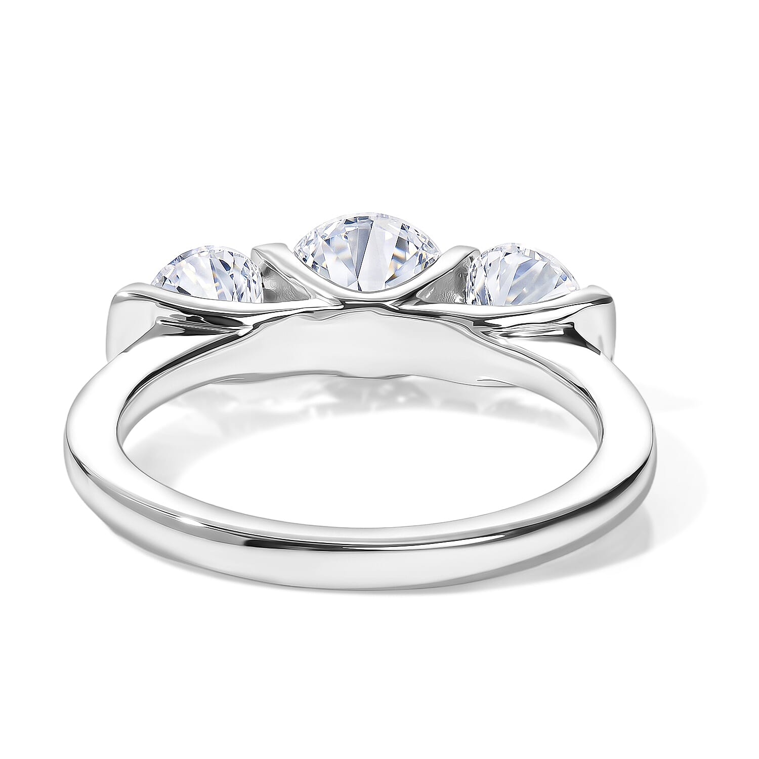 D'Joy Moissanite 1.70 ctw 3 Stone Ring in Rhodium Over Sterling Silver (Size 7.0)