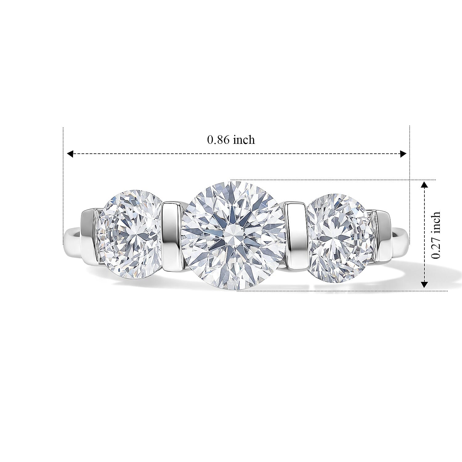 D'Joy Moissanite 1.70 ctw 3 Stone Ring in Rhodium Over Sterling Silver (Size 7.0)