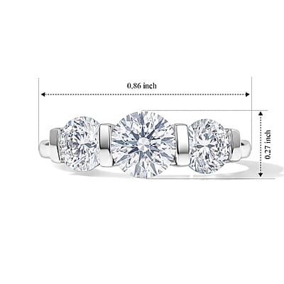D'Joy Moissanite 1.70 ctw 3 Stone Ring in Rhodium Over Sterling Silver (Size 7.0)