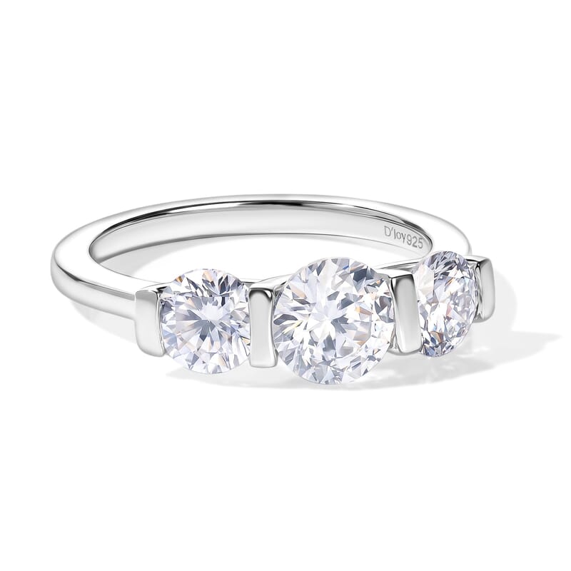D'Joy Moissanite 1.70 ctw 3 Stone Ring in Rhodium Over Sterling Silver (Size 8.0)