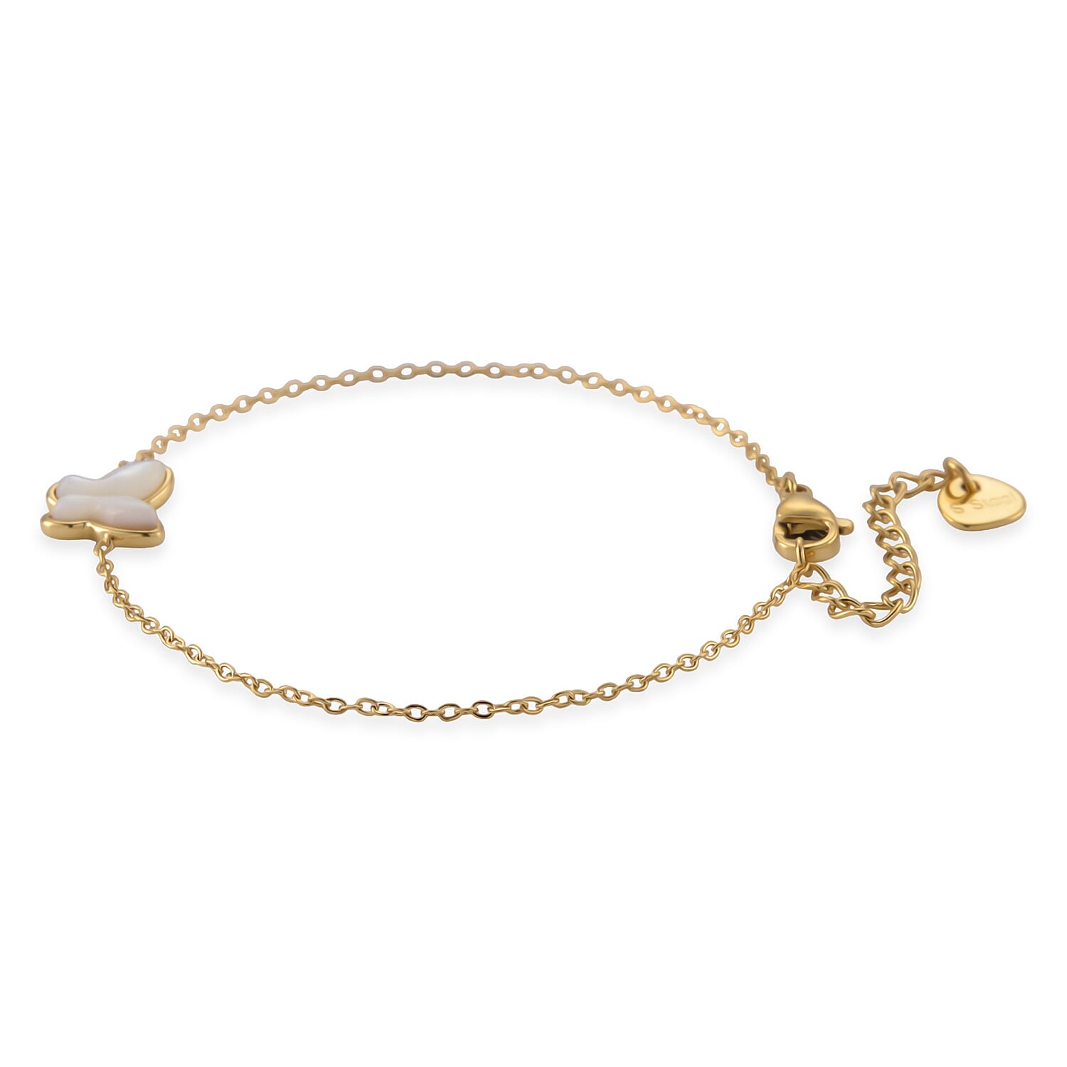 White Shell Pearl Butterfly Bracelet in ION Plated YG Stainless Steel (6.25-7.75In)