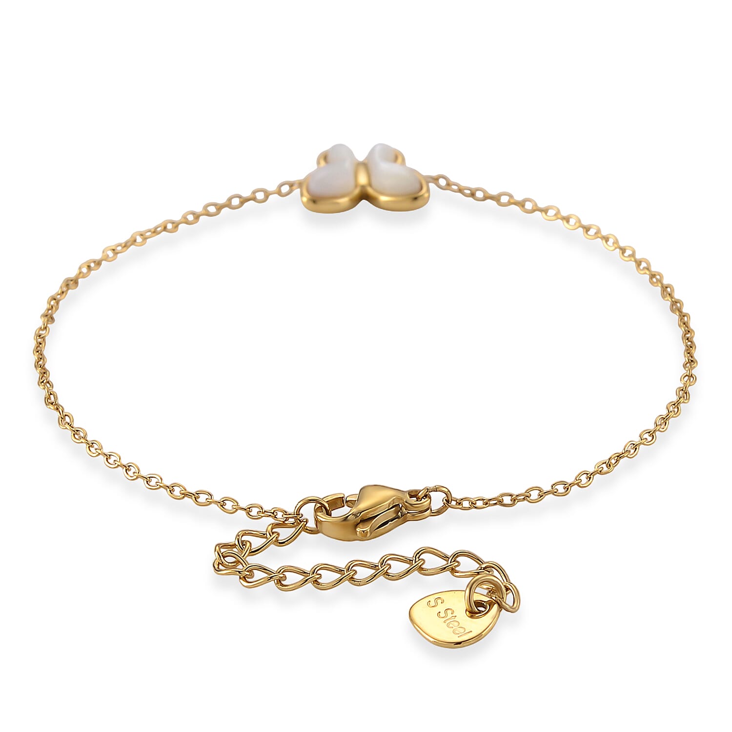 White Shell Pearl Butterfly Bracelet in ION Plated YG Stainless Steel (6.25-7.75In)