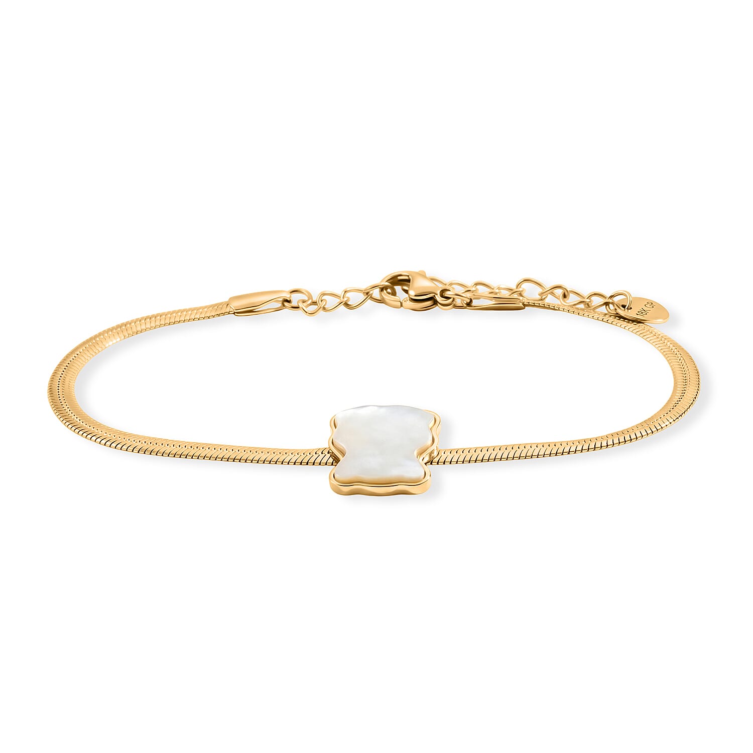 White Shell Pearl Bear Bracelet in ION Plated YG Stainless Steel (6.75-7.25In)