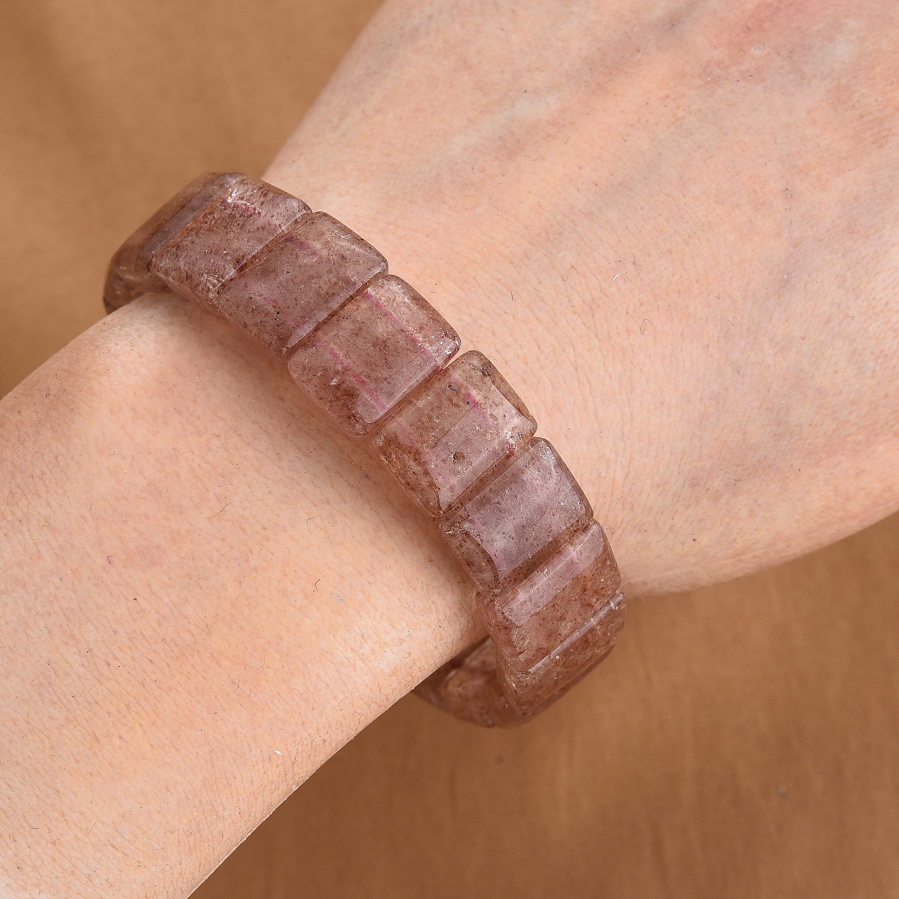 Strawberry Quartz 192.00 ctw Section Stretch Bracelet