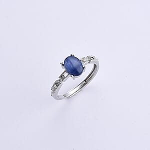 Kyanite and Simulated Diamond 0.60 ctw Ring in Silvertone (Adjustable)